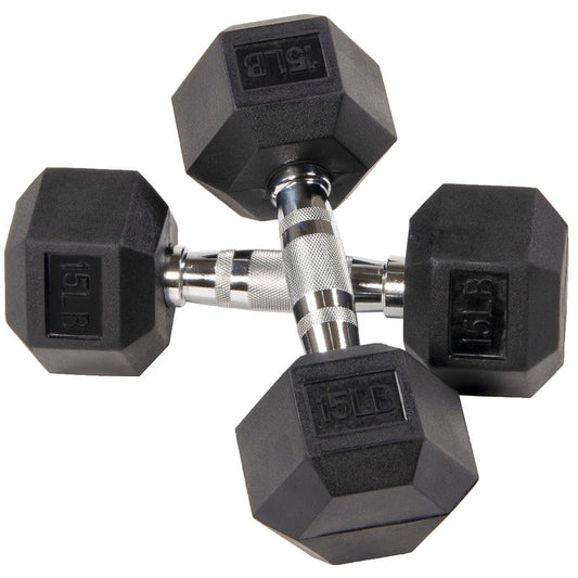 Balancefrom Rubber Encased Hex Dumbbells, 15 Lbs Pair, Black